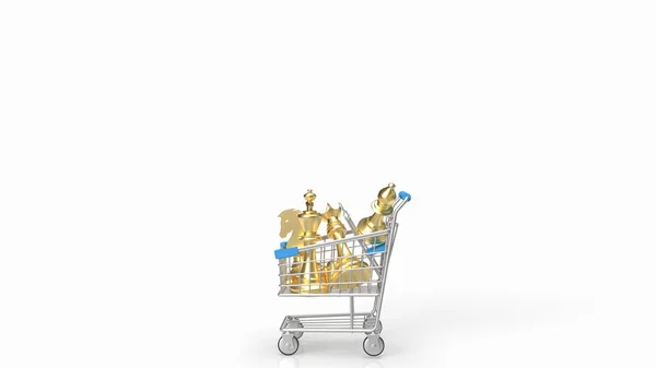 Arany Sakk Bevásárlókosár Fehér Háttér Renderelés — Stock Fotó