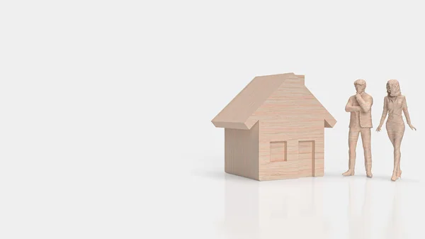 Домашня Деревина Фігура Білому Тлі Концепції Власності Або Майна Рендеринга — стокове фото