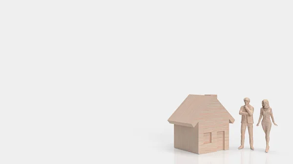 Home Holz Und Figur Auf Weißem Hintergrund Für Immobilien Oder — Stockfoto