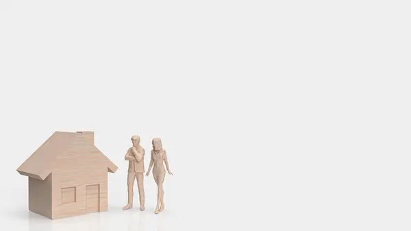 プロパティまたは不動産のコンセプトのための白い背景の家の木と図3Dレンダリング — ストック写真