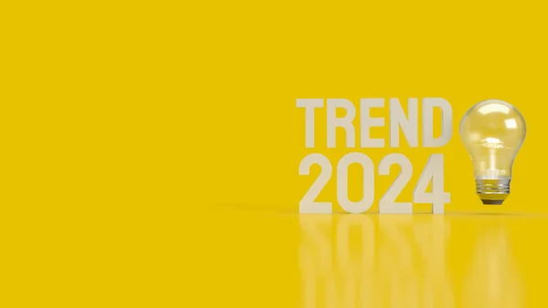 Text trend 2024 and  light bulb on yellow background  3d rendering