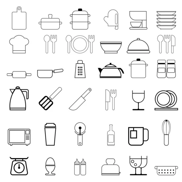 Keuken Pictogram Bundel Set Voor Voedsel Koken Concept — Stockvector