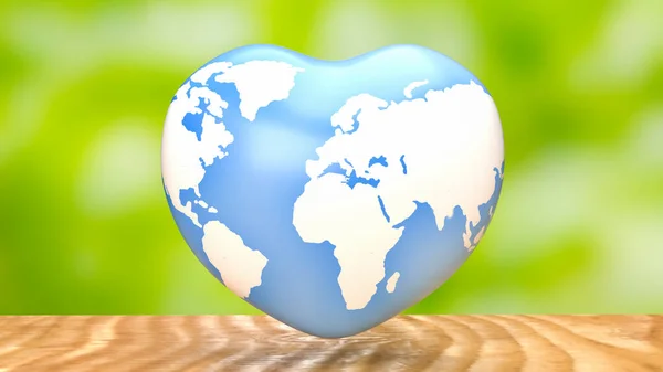 Earth  map on heart for eco concept 3d rendering