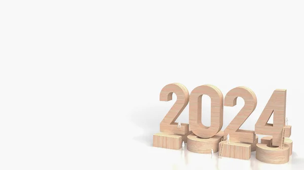 Wood Text 2024 Figure Business Concept Rendering — Stock Photo, Image