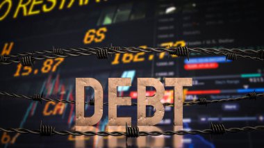 İş arka planında borç ve dikenli tel 3D görüntüleme