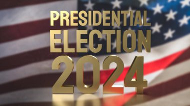ABD bayrağı ve altın metni başkanlık seçimi 2024 oy kavramı 3d renderin