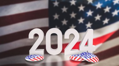 ABD bayrağı ve 2024 oy konsepti 3D sunumu