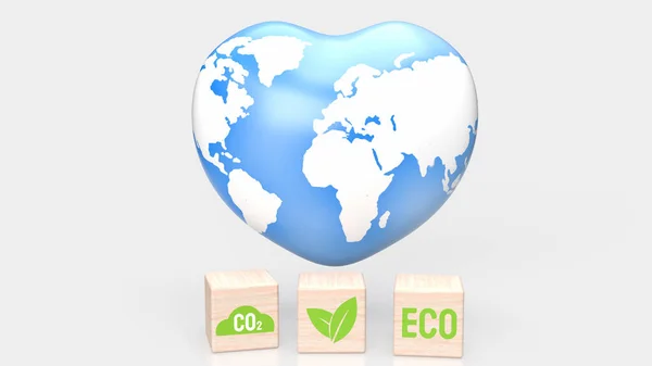Mapa Terra Coração Para Renderização Conceito Ecológico — Fotografia de Stock