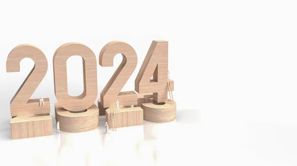 Houttekst 2024 Cijfer Voor Bedrijfsconcept Rendering — Stockfoto