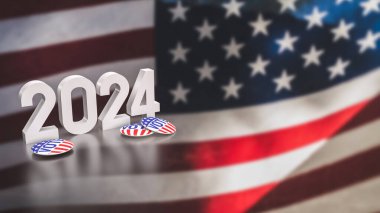 ABD bayrağı ve 2024 oy konsepti 3D sunumu