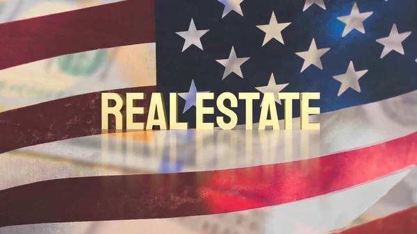 Gold Text Real Estate Usa Flag Business Concepts Rendering — 스톡 사진