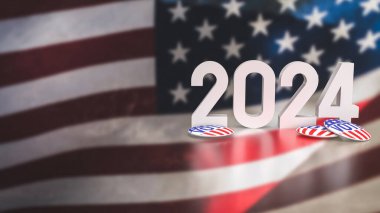 ABD bayrağı ve 2024 oy konsepti 3D sunumu