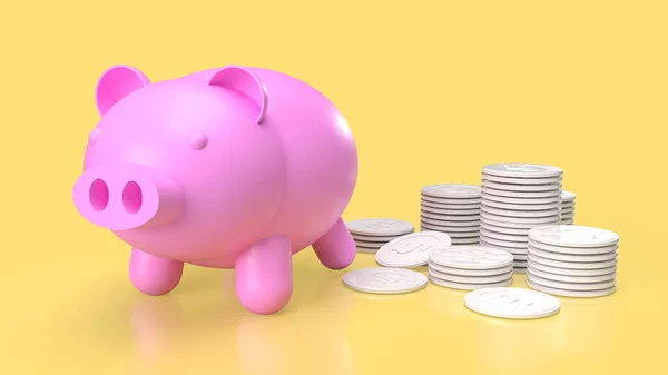 Roze Spaarvarken Bank Witte Munten Voor Sparen Business Concept Rendering — Stockfoto