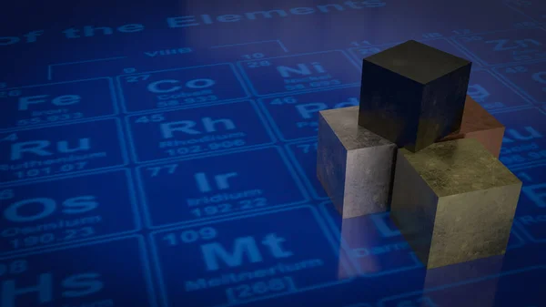 Cubo Metal Tabla Periódica Para Educación Concepto Ciencia Renderin —  Fotos de Stock