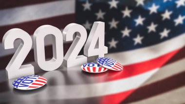 ABD bayrağı ve 2024 oy konsepti 3D sunumu
