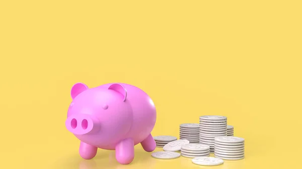 Banco Piggy Rosa Moedas Brancas Para Economia Conceito Negócio Renderização — Fotografia de Stock