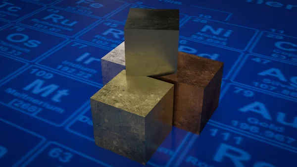 Cubo Metal Tabla Periódica Para Educación Concepto Ciencia Renderin — Foto de Stock
