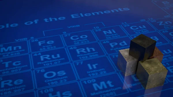 Cubo Metal Tabela Periódica Para Educação Sci Conceito Renderin — Fotografia de Stock
