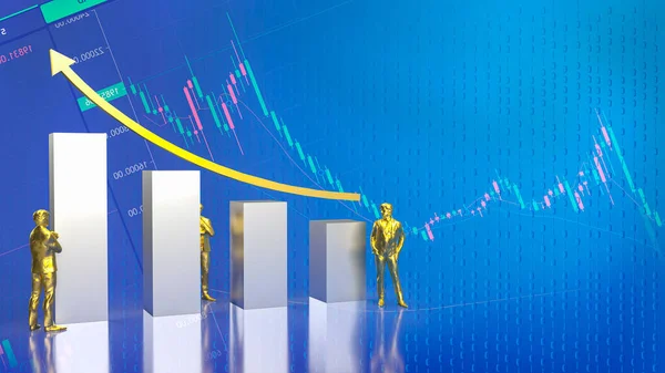 The gold men figure and chart for business concept 3d rendering