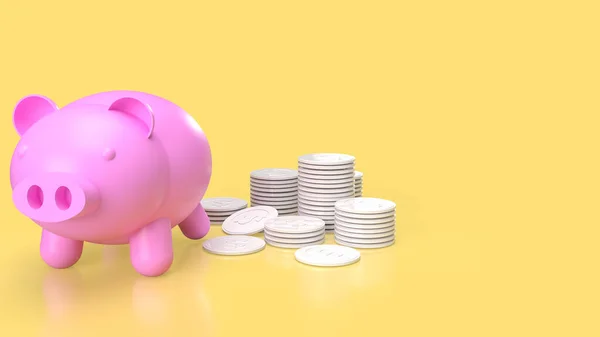 Pink Piggy Bank White Coins Saving Business Concept Rendering — Stock Photo, Image
