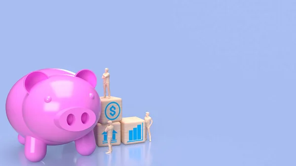 Piggy Bank Wood Cube Saving Business Concept Rendering — Stock Photo, Image