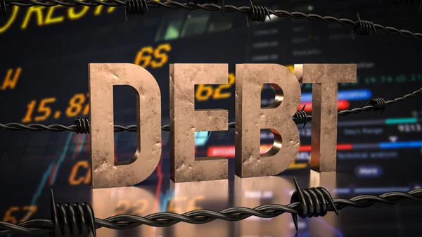事業上の債務と鉄条網背景3Dレンダリング — ストック写真