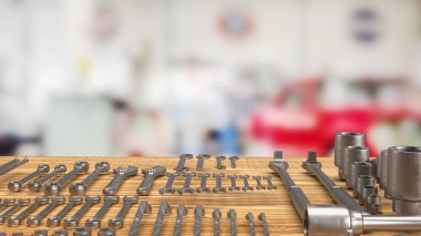 Garaj konsepti 3d renderin için araç ekipmanı