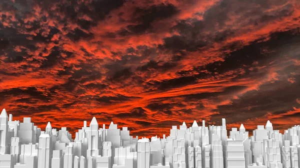 白い街の建物と黄昏の空の3Dレンダリング — ストック写真