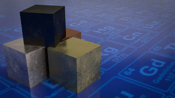 Cubo Metal Tabla Periódica Para Educación Concepto Ciencia Renderin —  Fotos de Stock