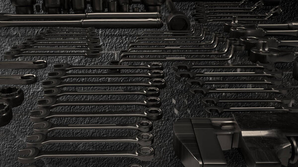 The tool equipment for garage concept 3d rendering