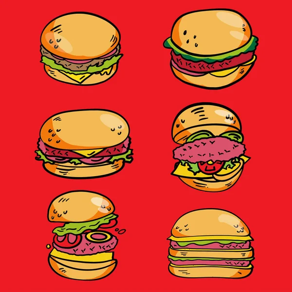 Hamburger Fast Food Bundle Set Vector Image — Stock Vector