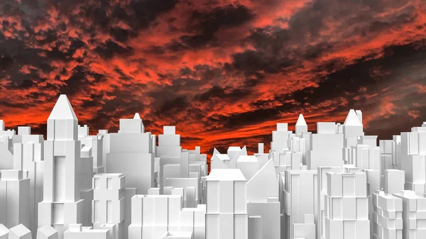 白城大厦与暮色天空3D渲染 — 图库照片