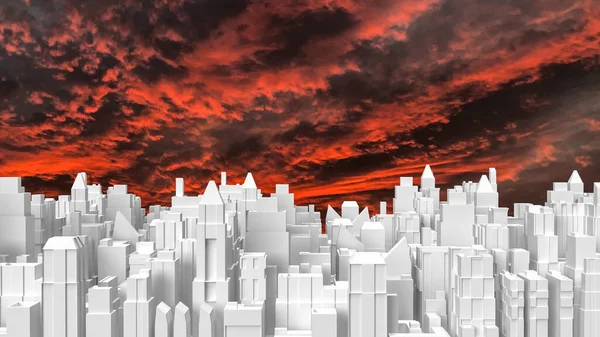 白城大厦与暮色天空3D渲染 — 图库照片