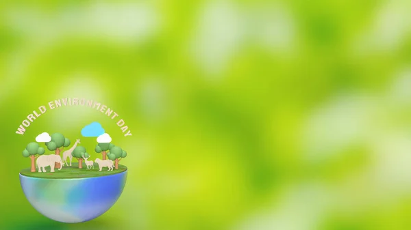 Earth and animal for world environment day 3d rendering