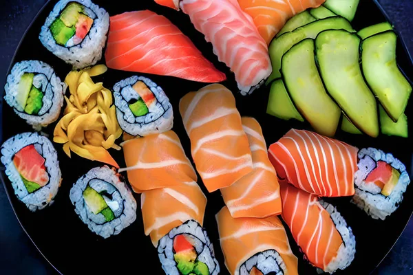 Sushi Ist Ein Beliebtes Japanisches Gericht Das Aus Mundgerechten Portionen — Stockfoto