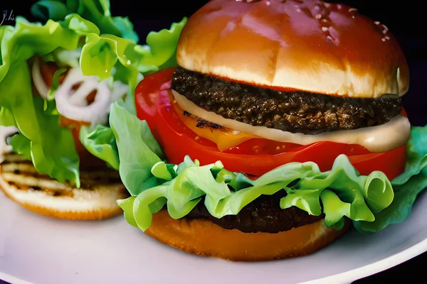 ハンバーガーは人気のファーストフードで ファーストフードレストラン ダイナー その他のカジュアルな食事施設で一般的に見られます — ストック写真