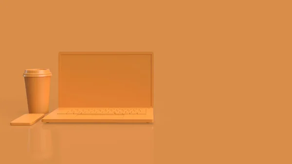 技術またはビジネスコンセプト3Dレンダリングのためのオレンジトーンの電子デバイス — ストック写真
