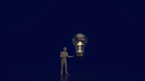 商业概念人和灯泡3D渲染 — 图库照片