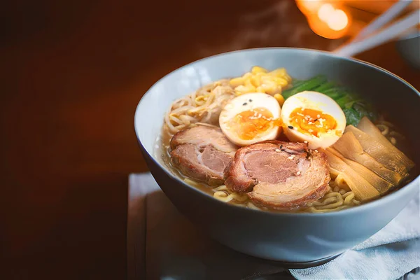 Ramen Egy Népszerű Japán Étel Amely Kínai Stílusú Búza Tészta — Stock Fotó