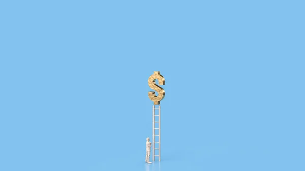 Homem Negócios Olhando Escada Para Ouro Símbolo Dólar Renderização — Fotografia de Stock