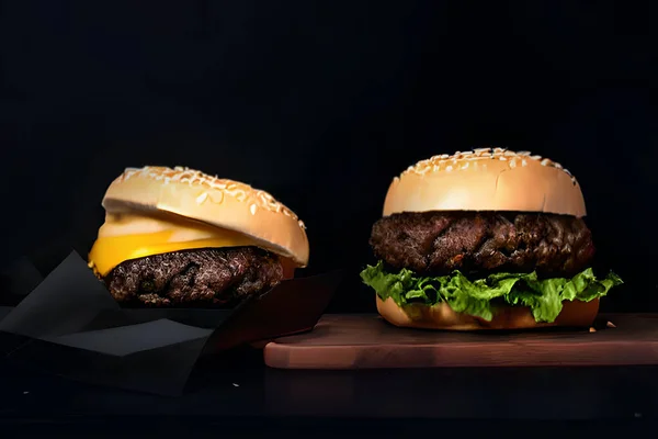 Гамбургер Бургер Мясной Пирог Обычно Говядина Помещается Между Двумя Ломтиками — стоковое фото
