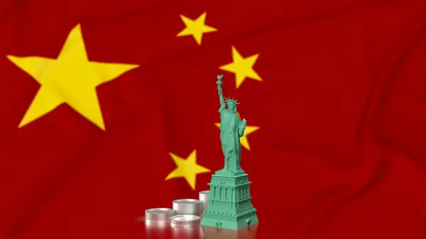 Statue Liberty Coins China Flag Rendering — Stock Photo, Image