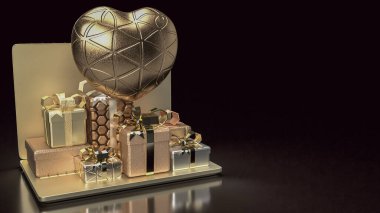 Teknoloji veya İnternet Alışverişi konsepti için altın dizüstü bilgisayar ve hediye kutusu 