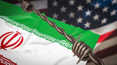 İran ve ABD bayrak fro arka plan kavramı 3D yorumlama.