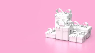 Pembe arka planda beyaz hediye kutusu 3D görüntüleme