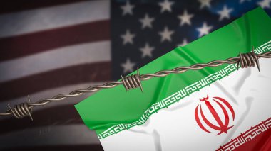 İran ve ABD bayrak fro arka plan kavramı 3D yorumlama.