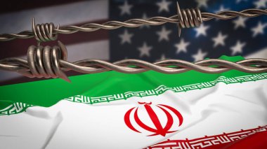 İran ve ABD bayrak fro arka plan kavramı 3D yorumlama.