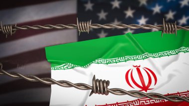 İran ve ABD bayrak fro arka plan kavramı 3D yorumlama.