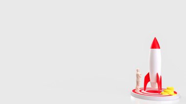 İş ya da Başlangıç konsepti 3D oluşturma roketi.