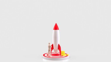 İş ya da Başlangıç konsepti 3D oluşturma roketi.